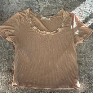 Active USA Beige Lace Trim Tee